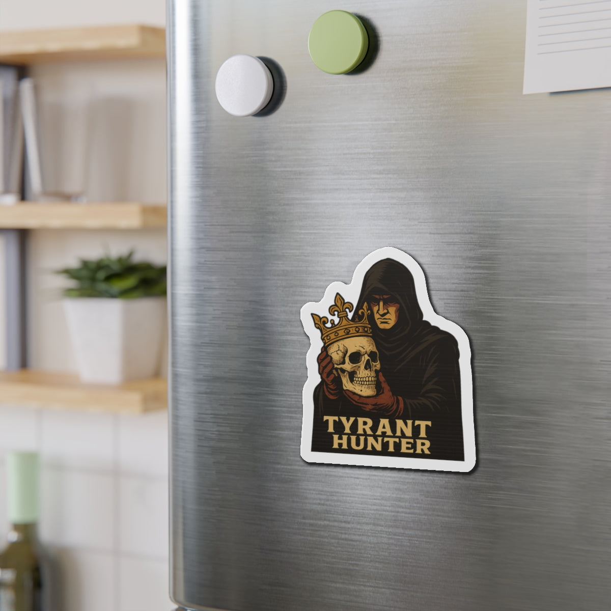 "Tyrant Hunter" - Die-Cut Magnet – Bold Design for Dark Aesthetics
