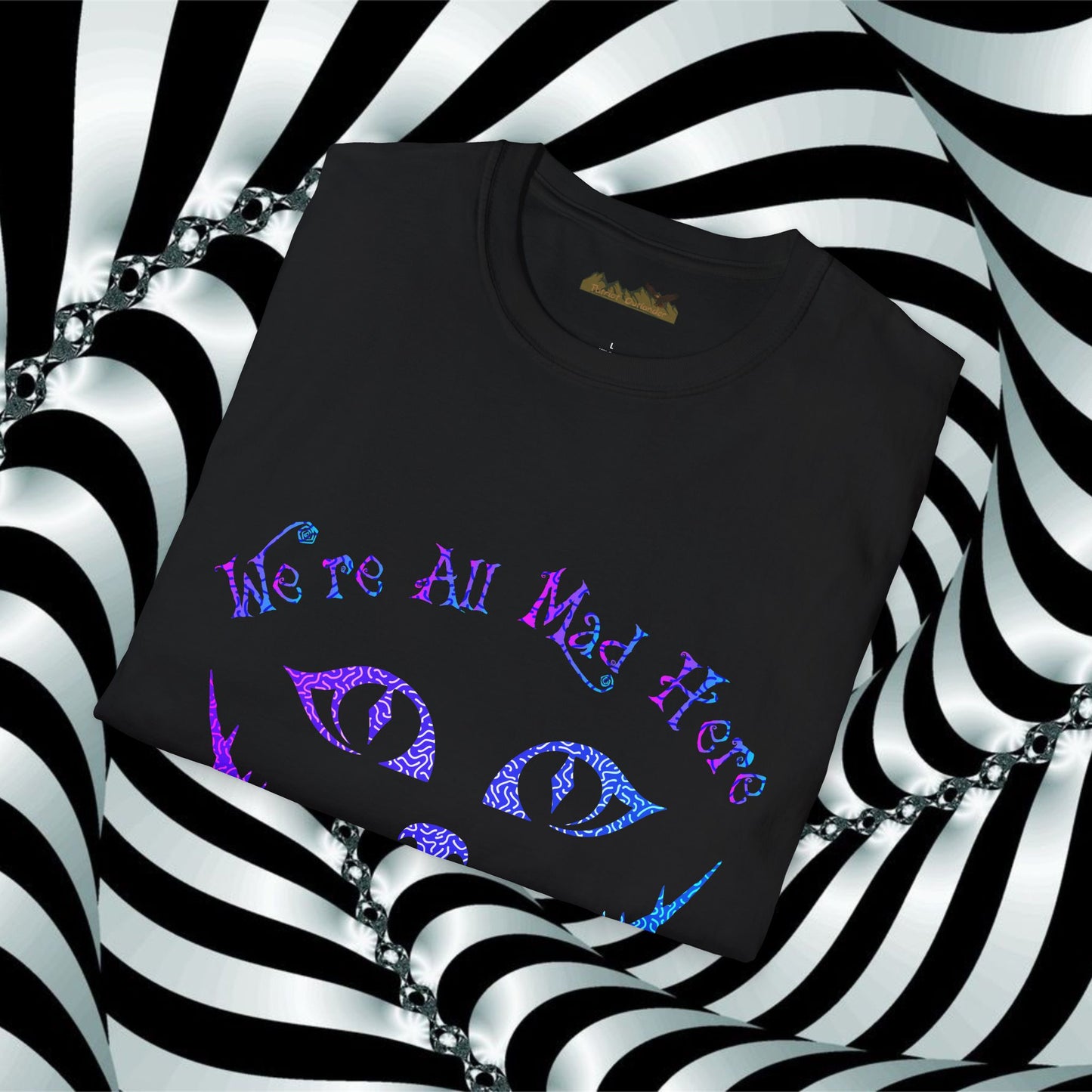 "We're All Mad Here" (Purple/Blue) Cheshire Cat Design - Unisex Softstyle T-Shirt