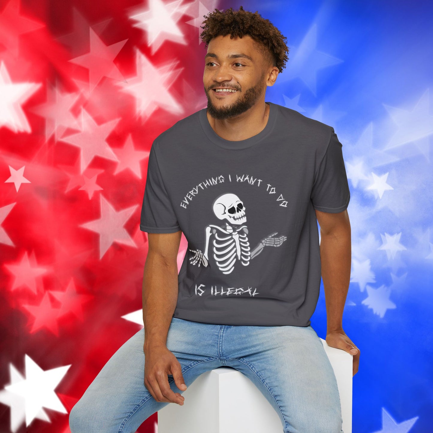 "Everything I Want to Do is Illegal" Skeleton T-Shirt - Unisex Softstyle Tee