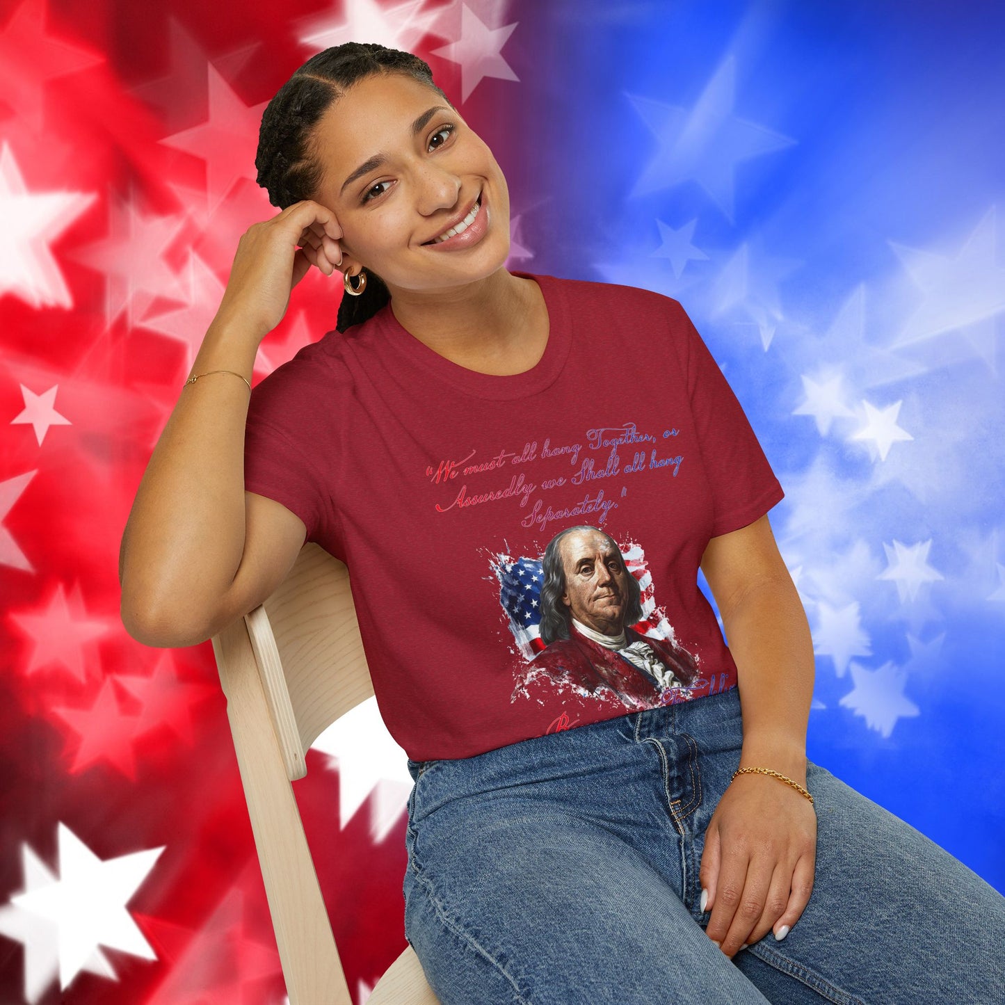 Benjamin Franklin Style 1 - Independence Day - Softstyle Unisex T-Shirt