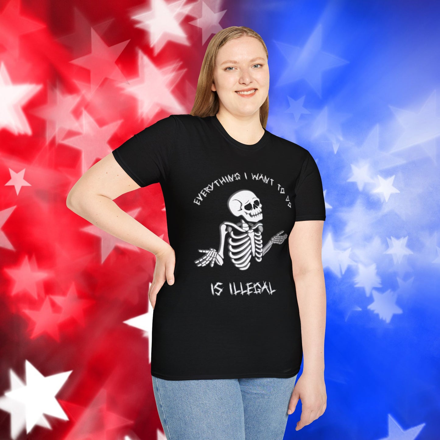 "Everything I Want to Do is Illegal" Skeleton T-Shirt - Unisex Softstyle Tee