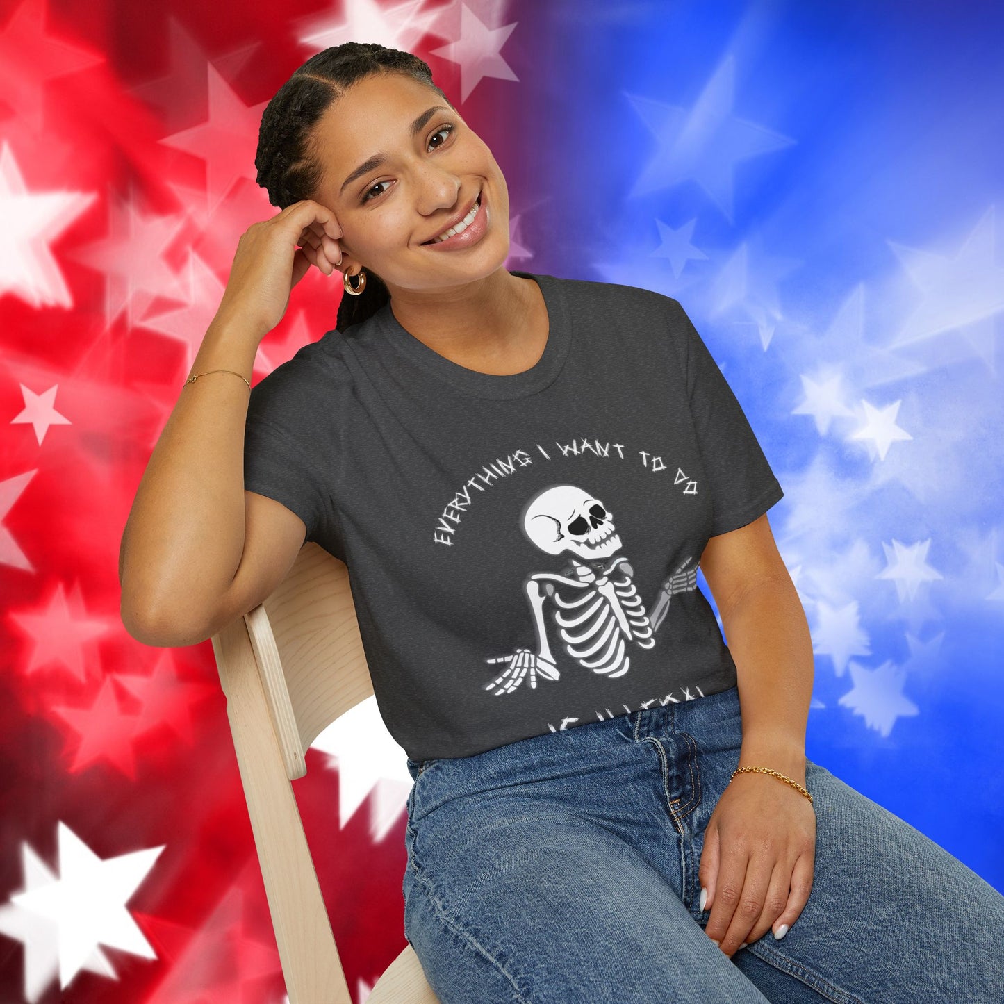"Everything I Want to Do is Illegal" Skeleton T-Shirt - Unisex Softstyle Tee