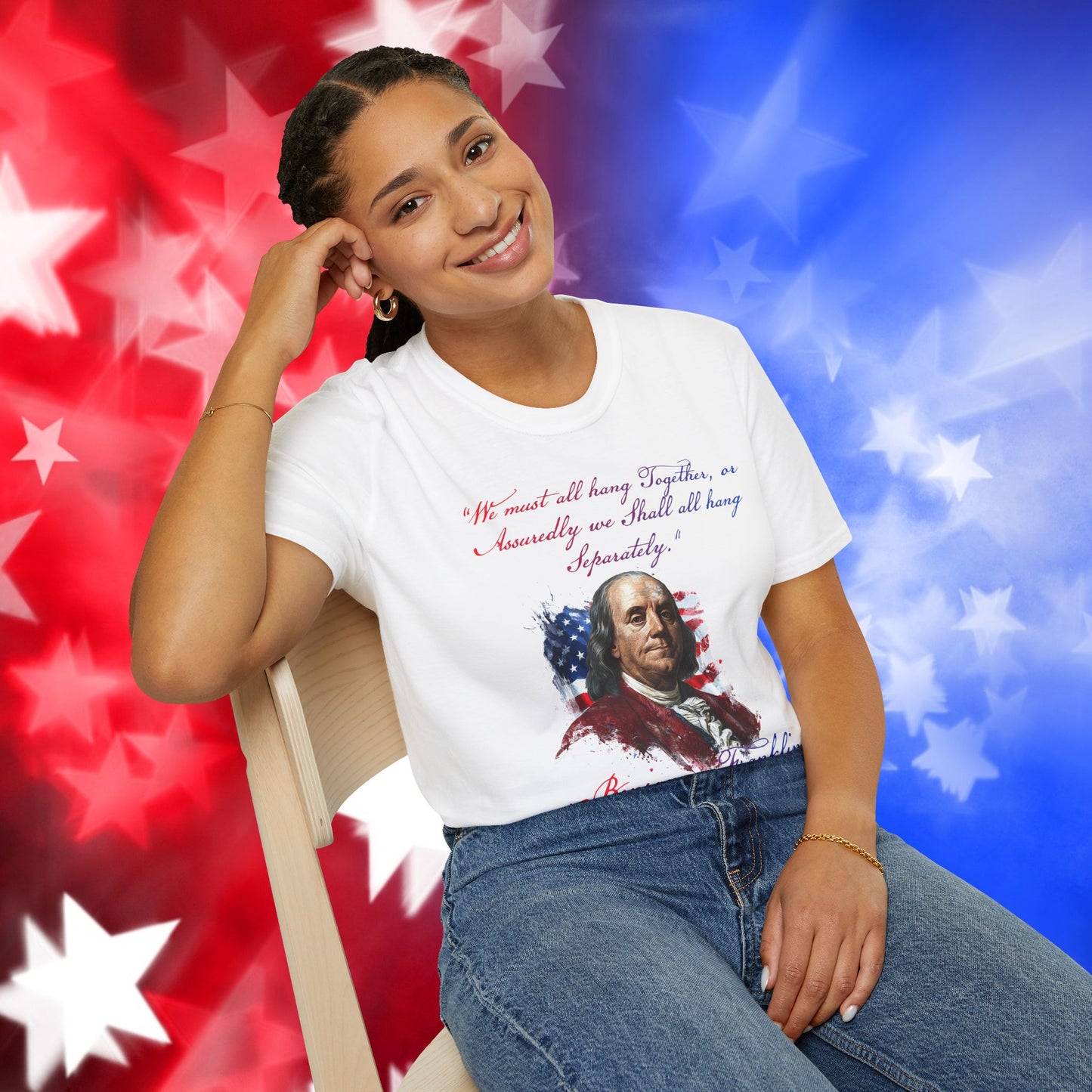 Benjamin Franklin Style 1 - Independence Day - Softstyle Unisex T-Shirt