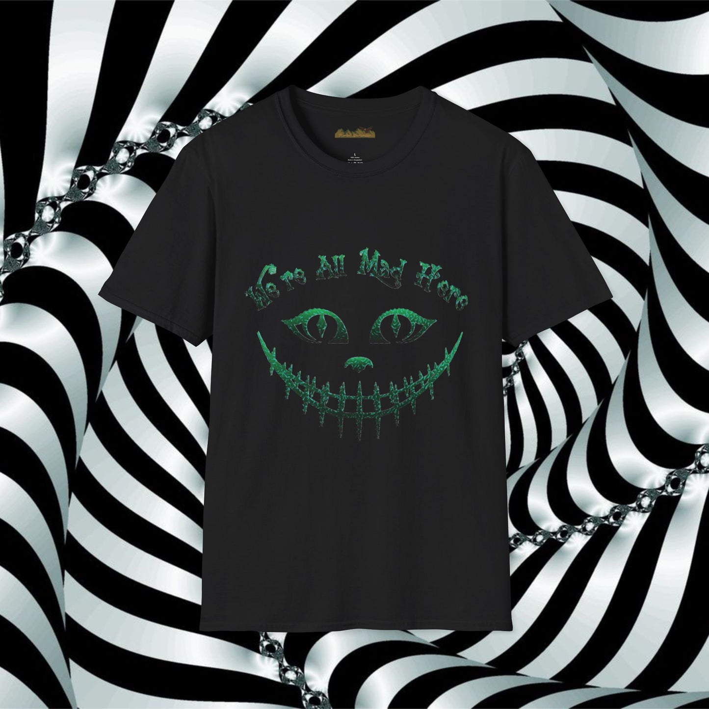 We're All Mad Here (Green) Unisex Softstyle T-Shirt - Whimsical Graphic Tee for Fans of Fantasy and Fun