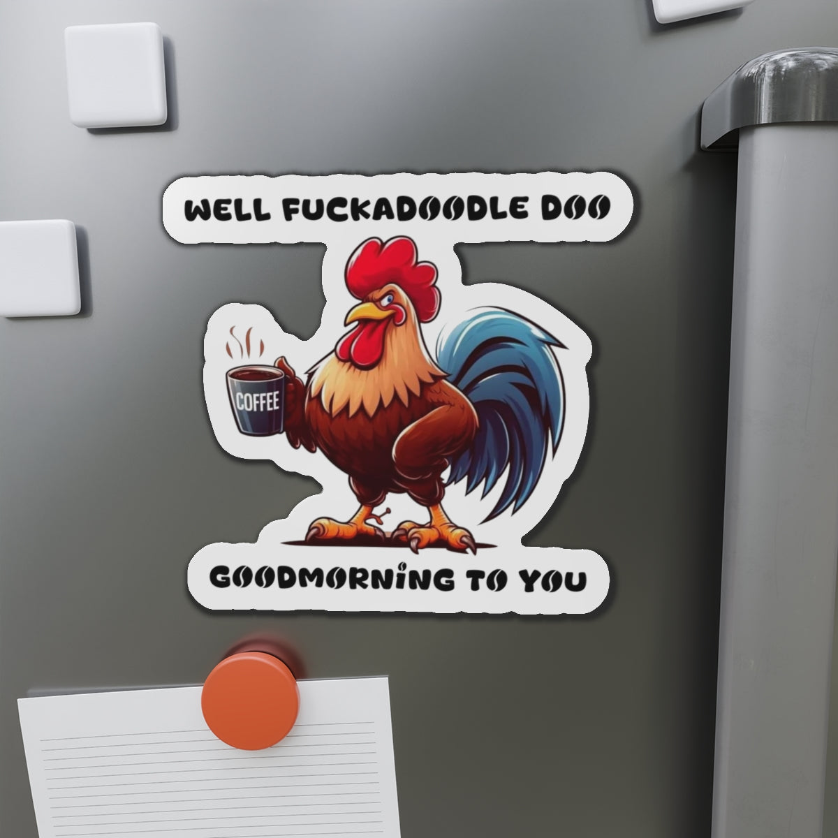 Funny Coffee Rooster Die-Cut Magnet - Good Morning Vibe