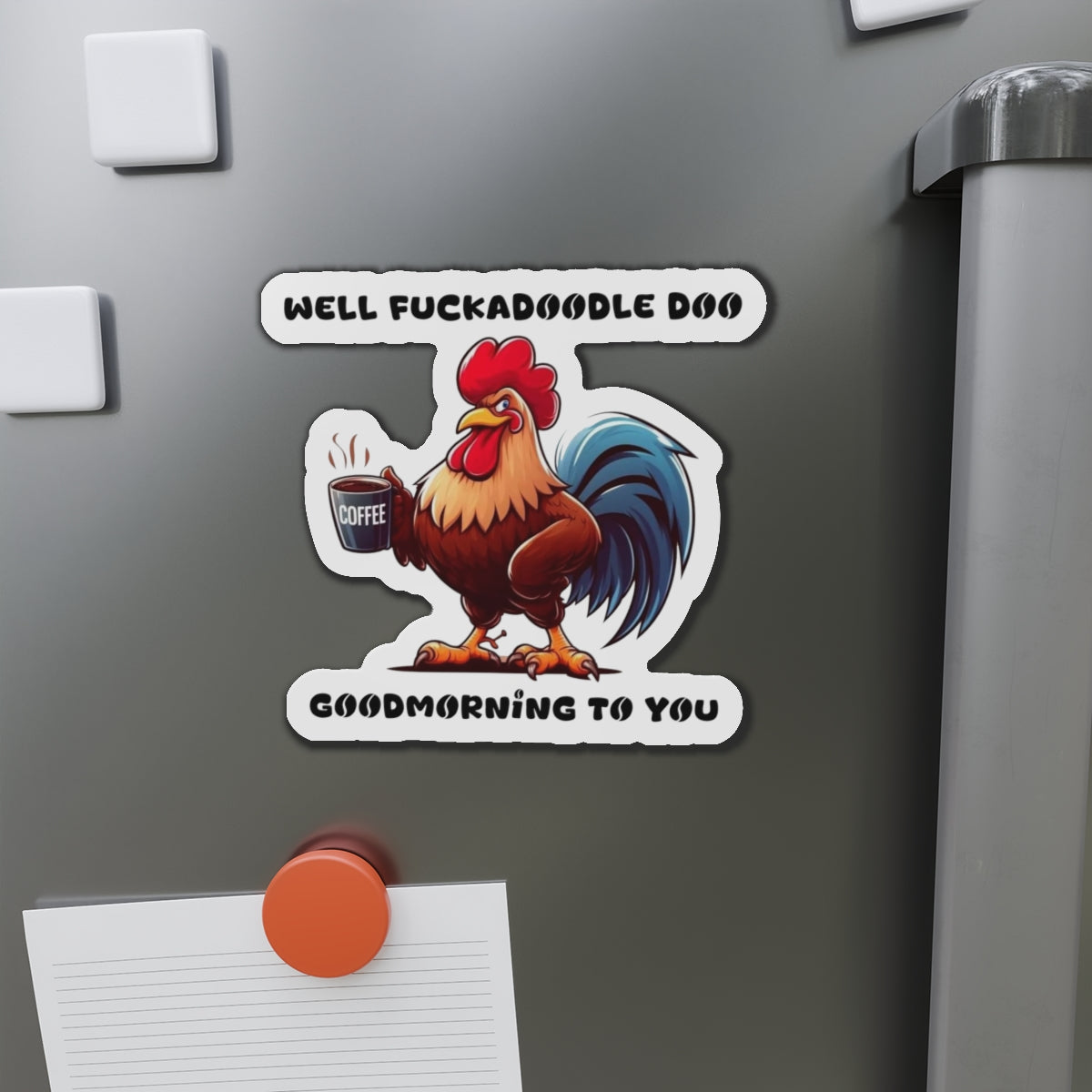 Funny Coffee Rooster Die-Cut Magnet - Good Morning Vibe