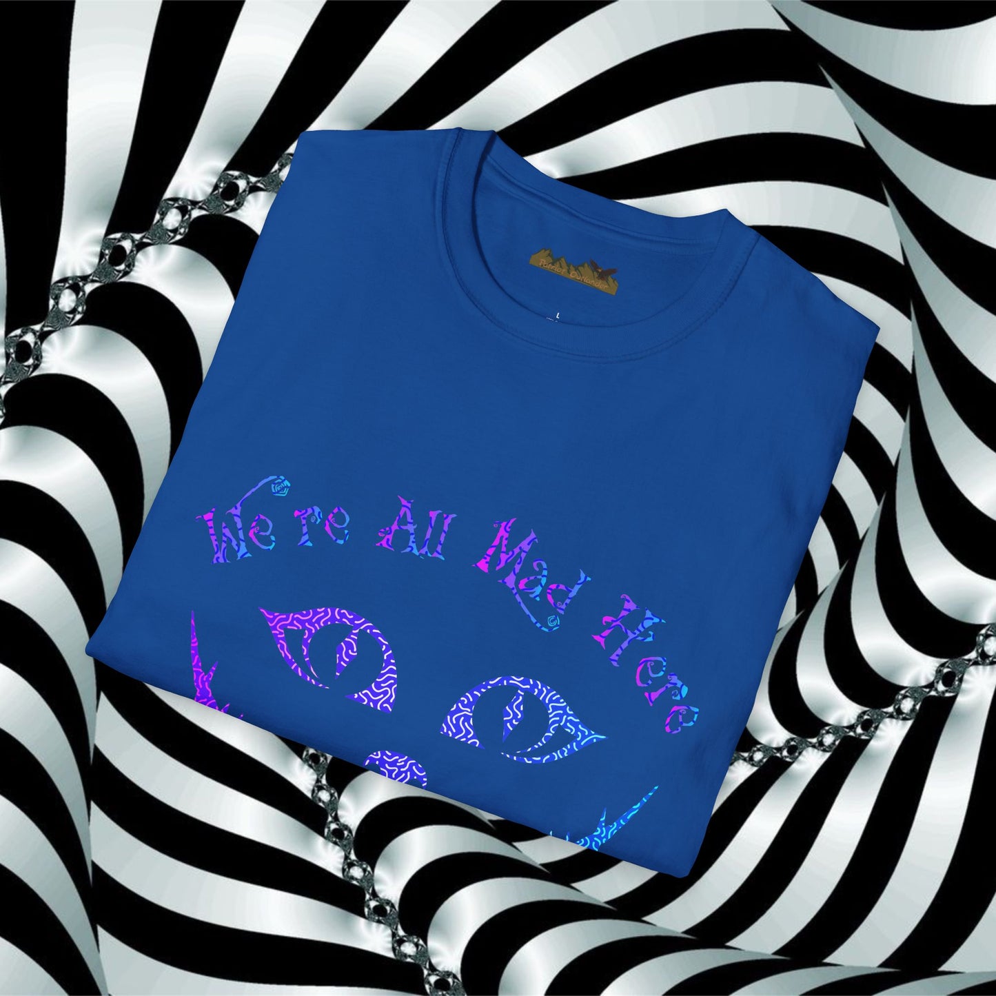 "We're All Mad Here" (Purple/Blue) Cheshire Cat Design - Unisex Softstyle T-Shirt
