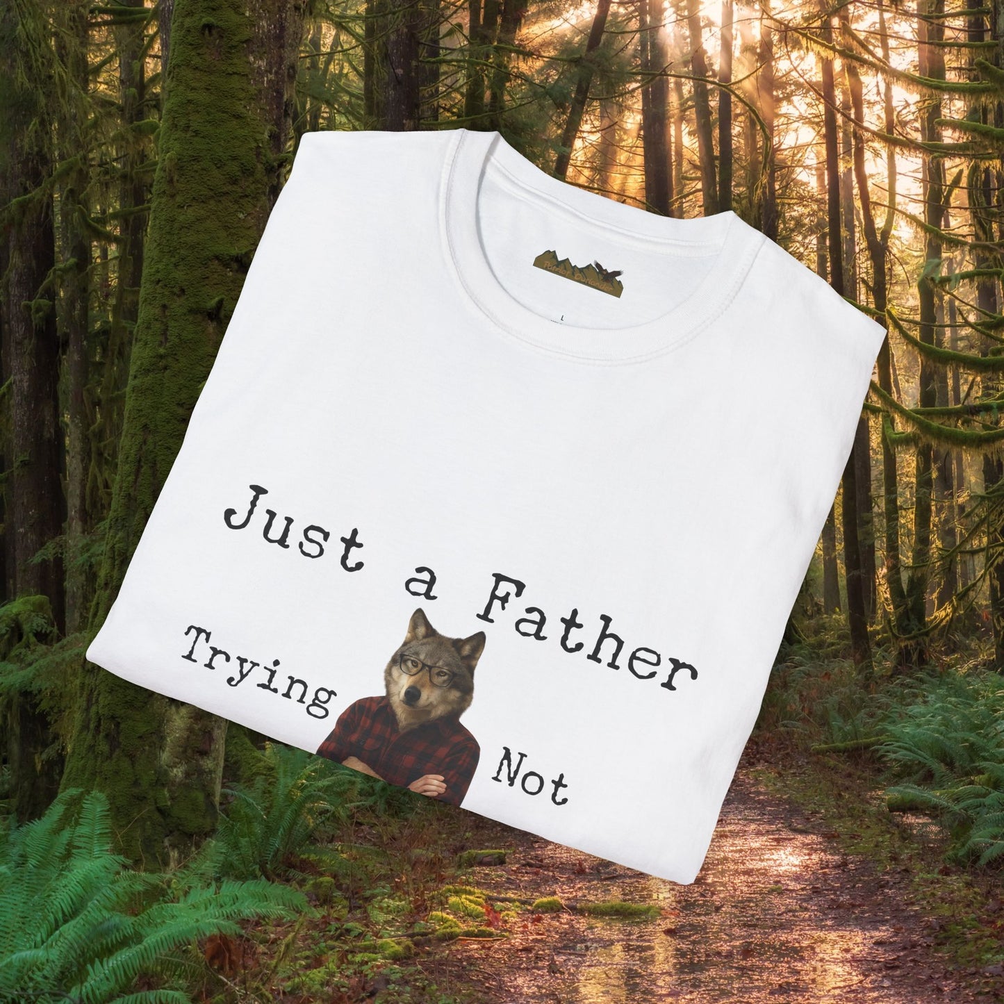 "Just a Father Trying Not to Raise Sheep" - Unisex Softstyle T-Shirt, Funny Dad Gift