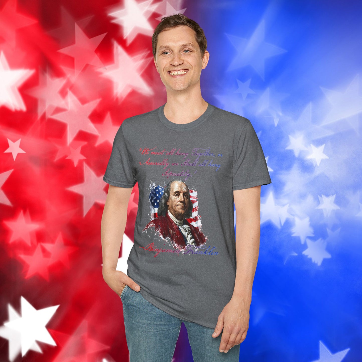 Benjamin Franklin Style 1 - Independence Day - Softstyle Unisex T-Shirt