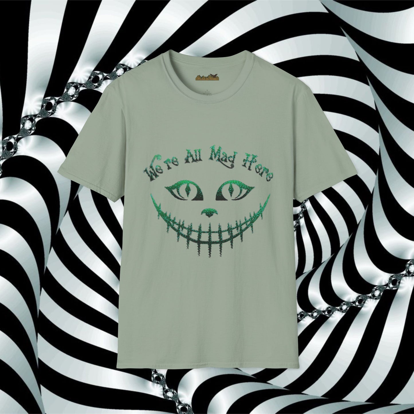 We're All Mad Here (Green) Unisex Softstyle T-Shirt - Whimsical Graphic Tee for Fans of Fantasy and Fun
