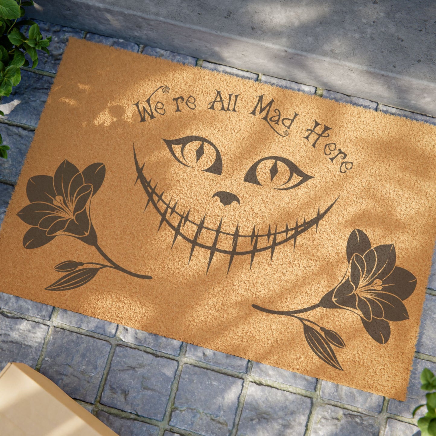 "We're All Mad Here" - Whimsical Cat Welcome Doormat