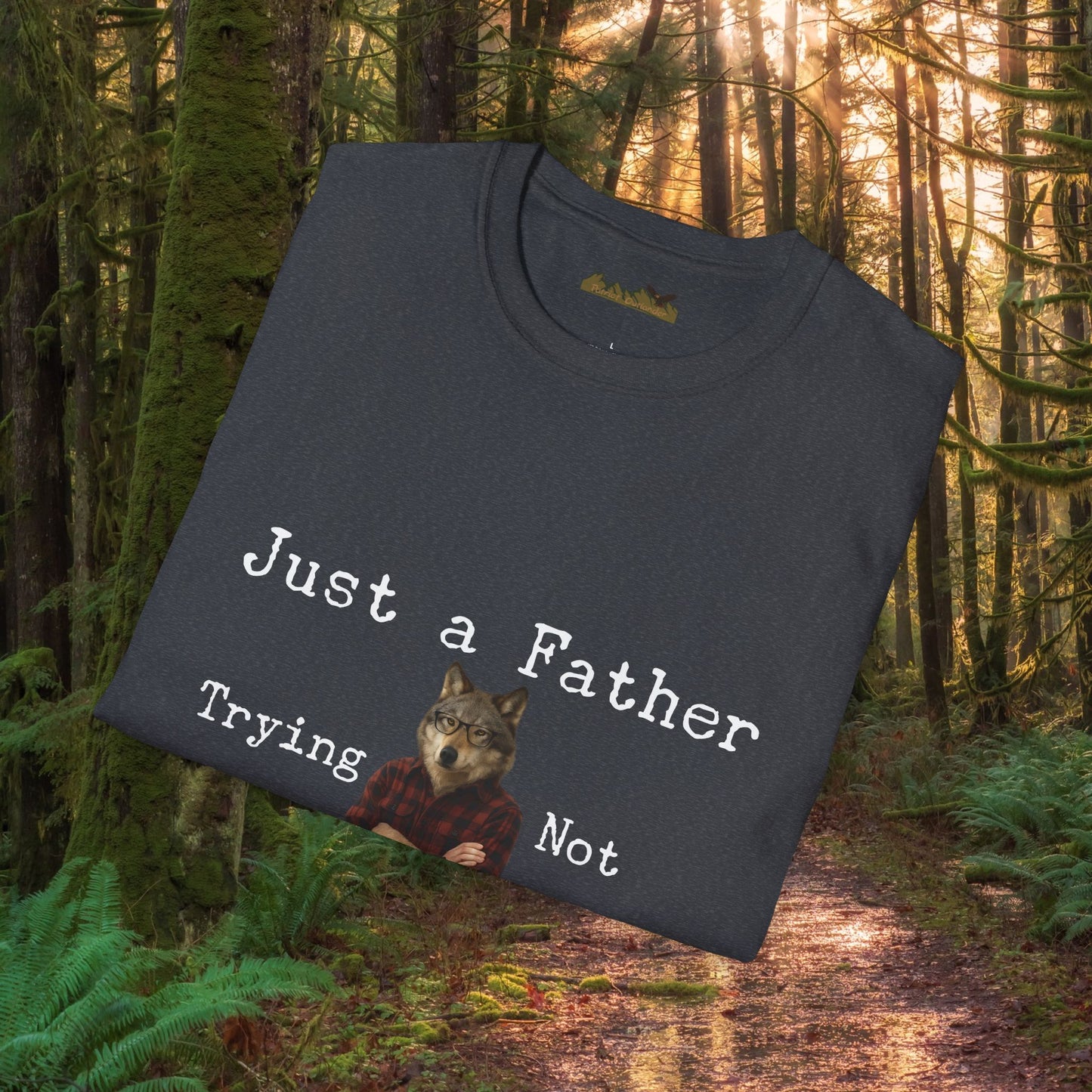 "Just a Father Trying Not to Raise Sheep" - Unisex Softstyle T-Shirt, Funny Dad Gift