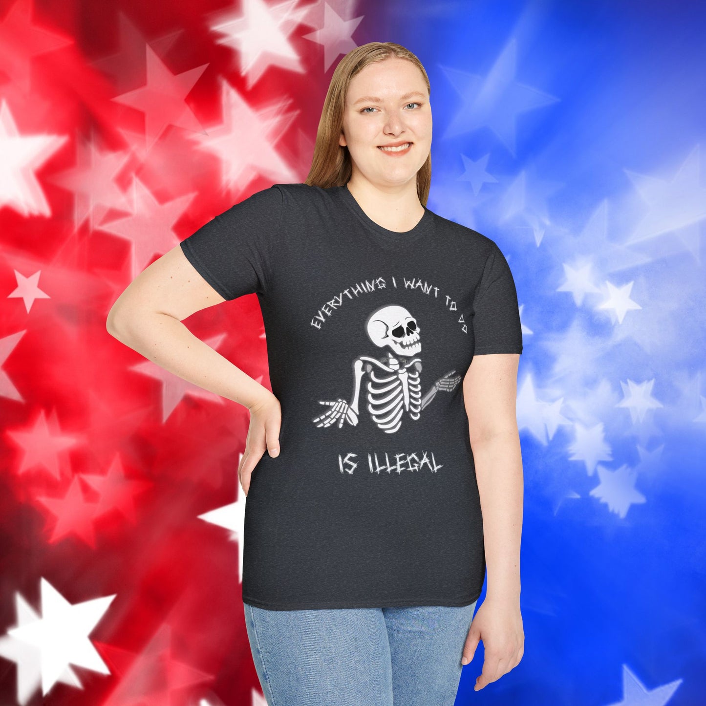 "Everything I Want to Do is Illegal" Skeleton T-Shirt - Unisex Softstyle Tee