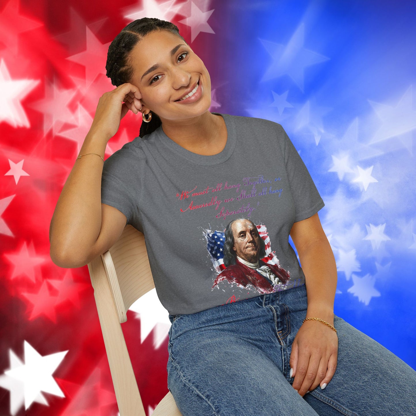 Benjamin Franklin Style 1 - Independence Day - Softstyle Unisex T-Shirt