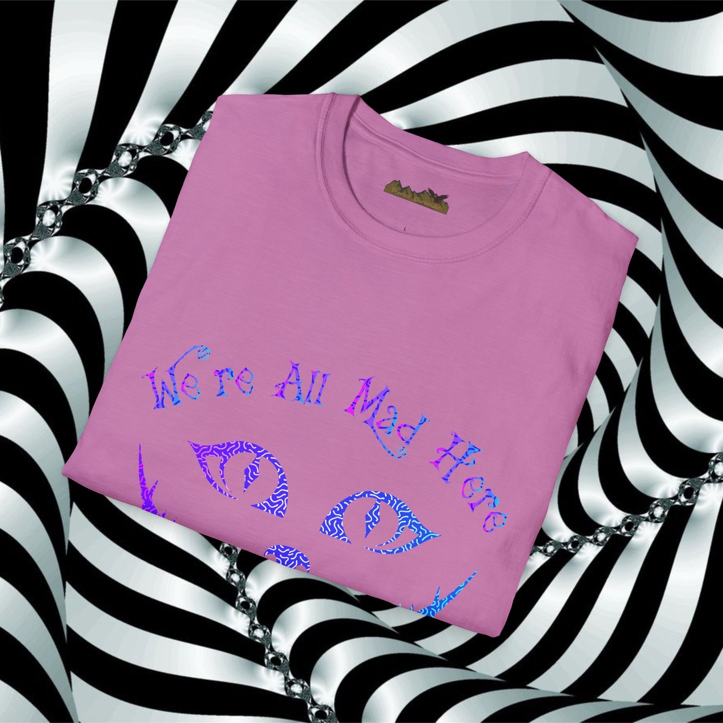 "We're All Mad Here" (Purple/Blue) Cheshire Cat Design - Unisex Softstyle T-Shirt
