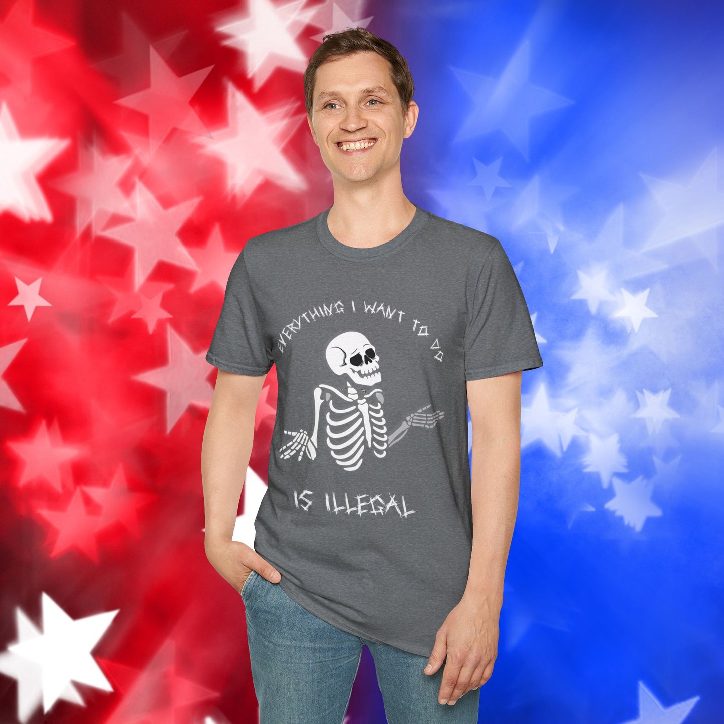 "Everything I Want to Do is Illegal" Skeleton T-Shirt - Unisex Softstyle Tee