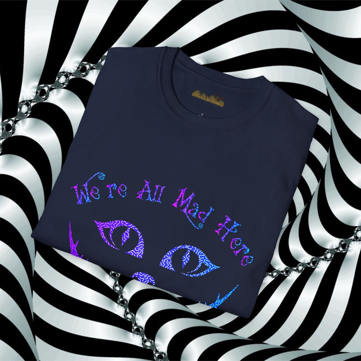 "We're All Mad Here" (Purple/Blue) Cheshire Cat Design - Unisex Softstyle T-Shirt