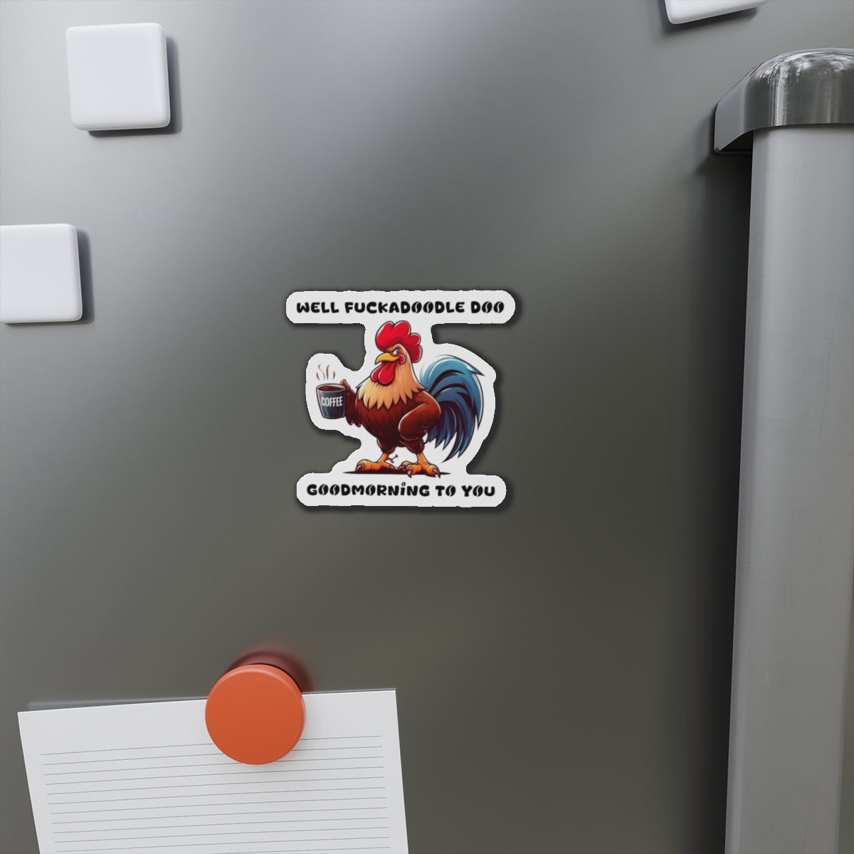 Funny Coffee Rooster Die-Cut Magnet - Good Morning Vibe