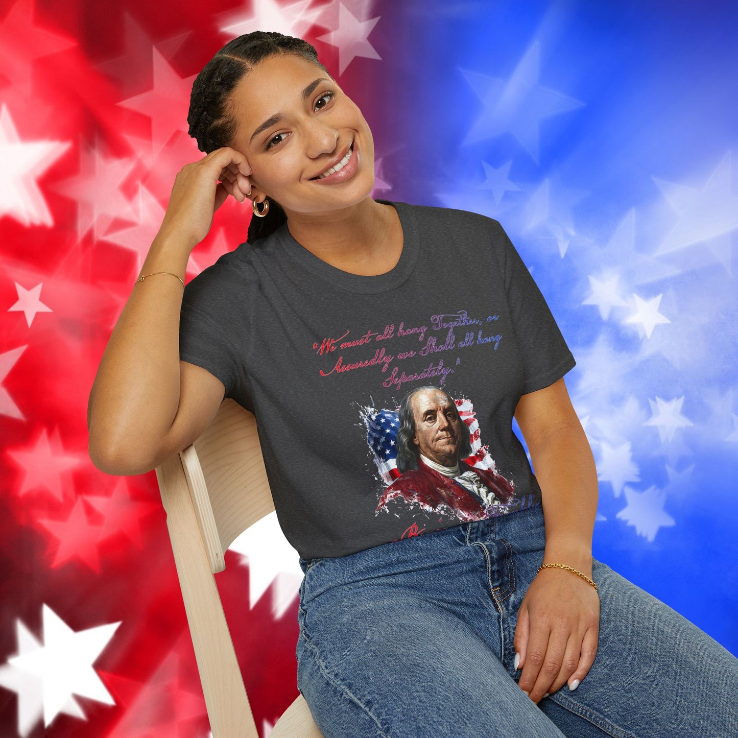 Benjamin Franklin Style 1 - Independence Day - Softstyle Unisex T-Shirt