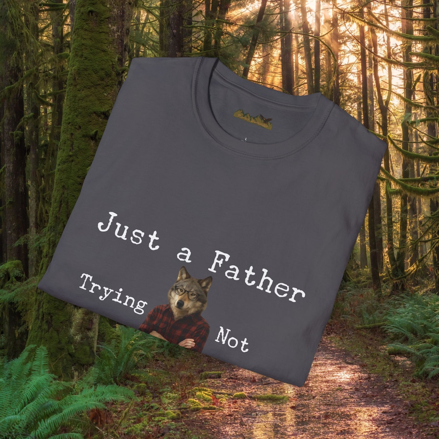 "Just a Father Trying Not to Raise Sheep" - Unisex Softstyle T-Shirt, Funny Dad Gift