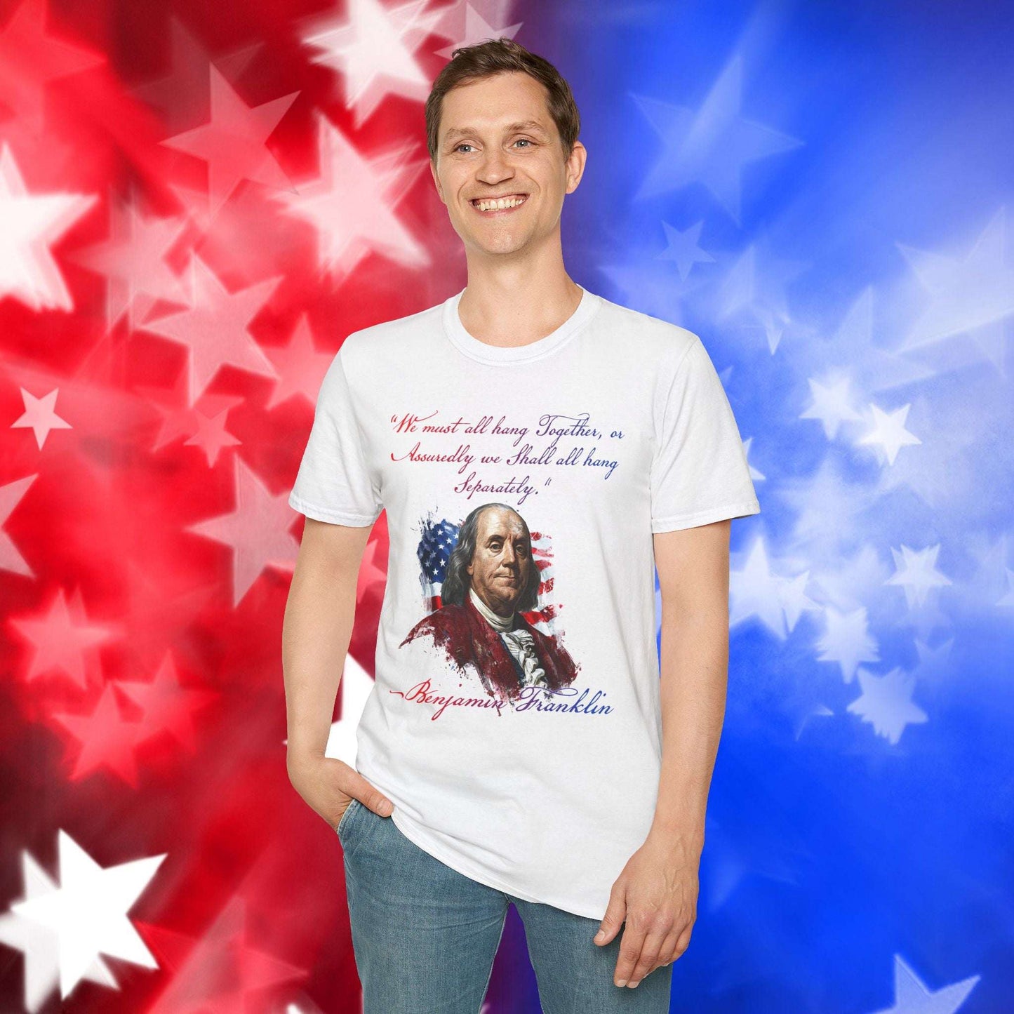 Benjamin Franklin Style 1 - Independence Day - Softstyle Unisex T-Shirt