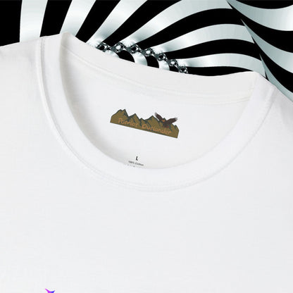 "We're All Mad Here" (Purple/Blue) Cheshire Cat Design - Unisex Softstyle T-Shirt