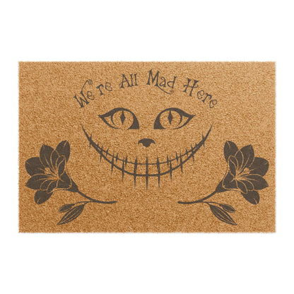 "We're All Mad Here" - Whimsical Cat Welcome Doormat