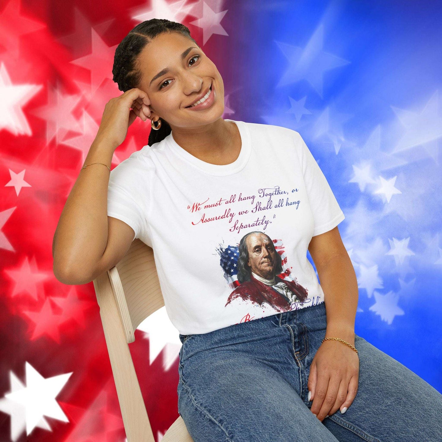 Benjamin Franklin Style 1 - Independence Day - Softstyle Unisex T-Shirt