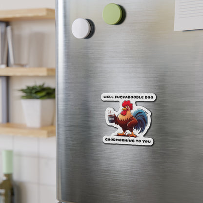 Funny Coffee Rooster Die-Cut Magnet - Good Morning Vibe
