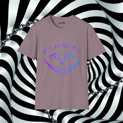"We're All Mad Here" (Purple/Blue) Cheshire Cat Design - Unisex Softstyle T-Shirt