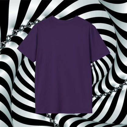 "We're All Mad Here" (Purple/Blue) Cheshire Cat Design - Unisex Softstyle T-Shirt