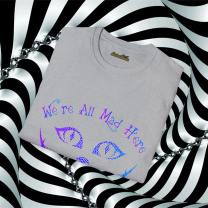 "We're All Mad Here" (Purple/Blue) Cheshire Cat Design - Unisex Softstyle T-Shirt