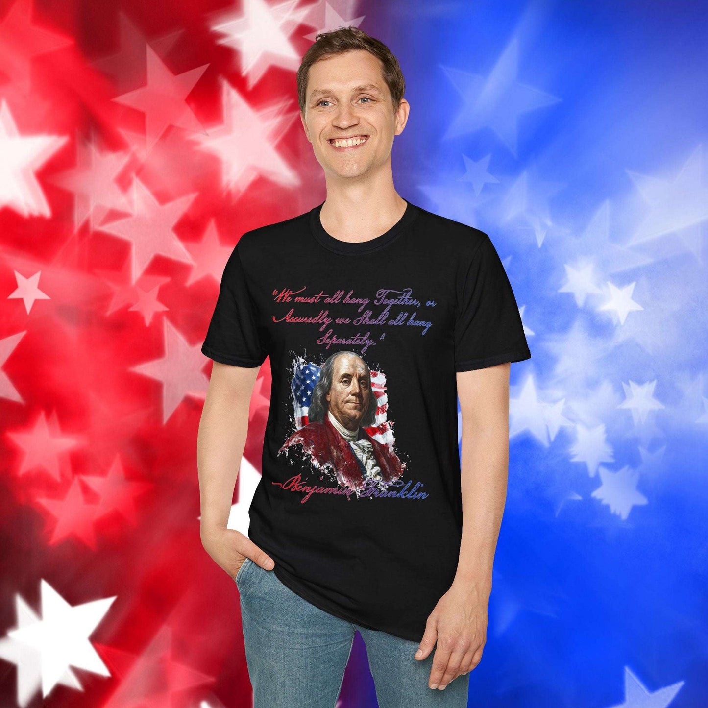 Benjamin Franklin Style 1 - Independence Day - Softstyle Unisex T-Shirt
