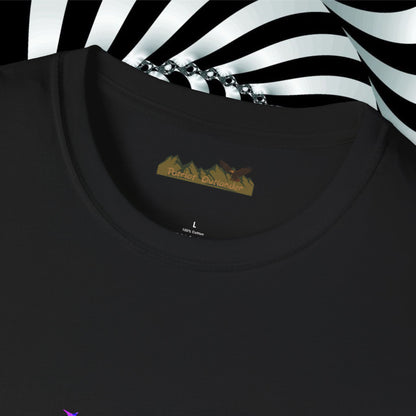 "We're All Mad Here" (Purple/Blue) Cheshire Cat Design - Unisex Softstyle T-Shirt