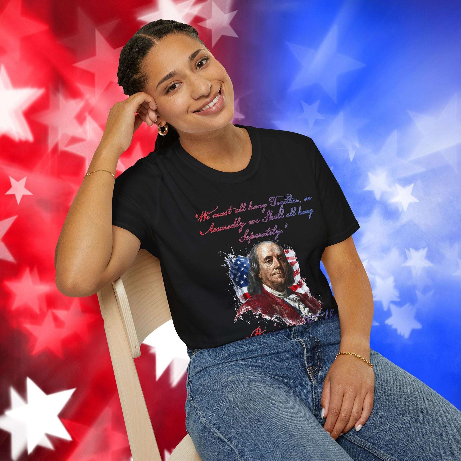 Benjamin Franklin Style 1 - Independence Day - Softstyle Unisex T-Shirt