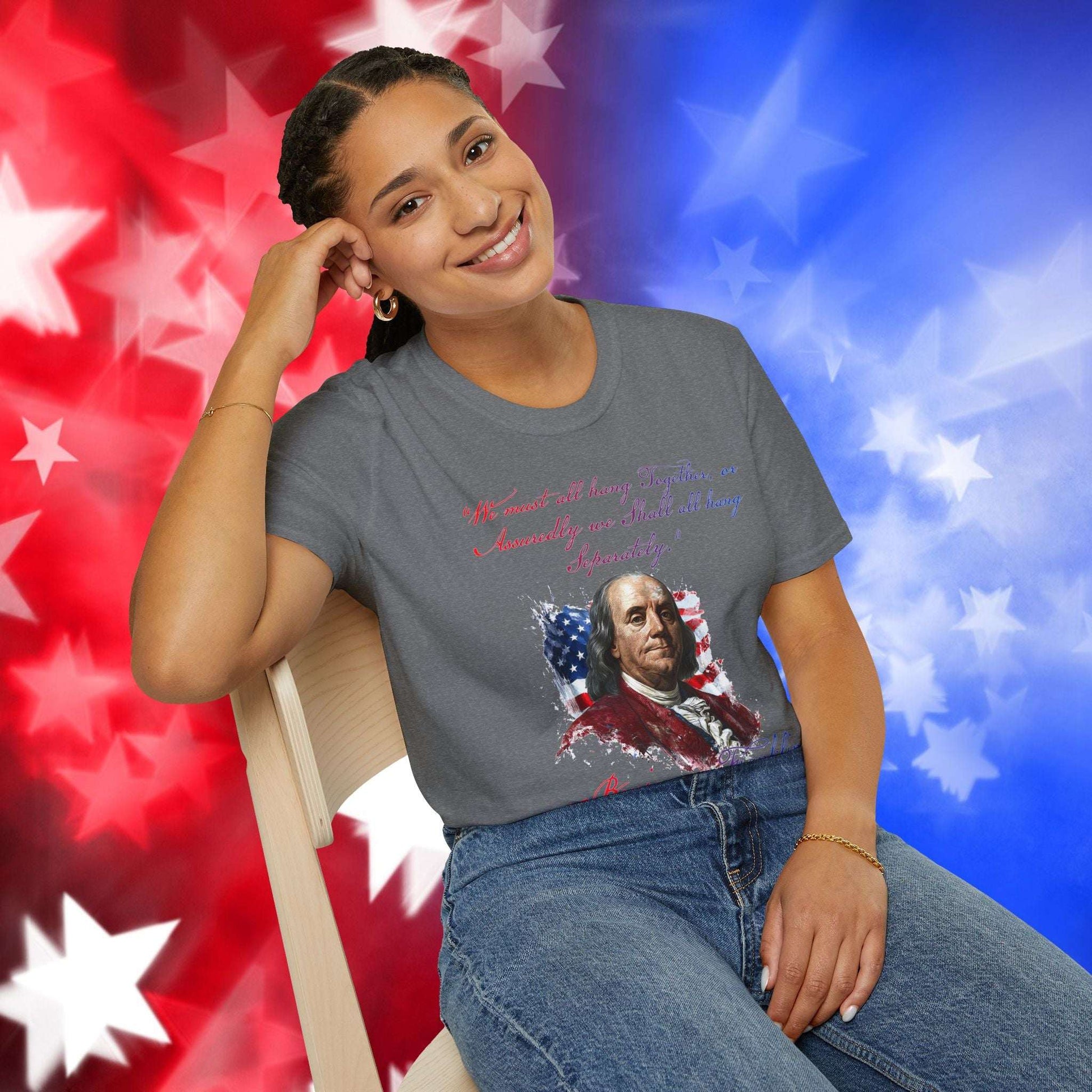 Benjamin Franklin Style 1 - Independence Day - Softstyle Unisex T-Shirt