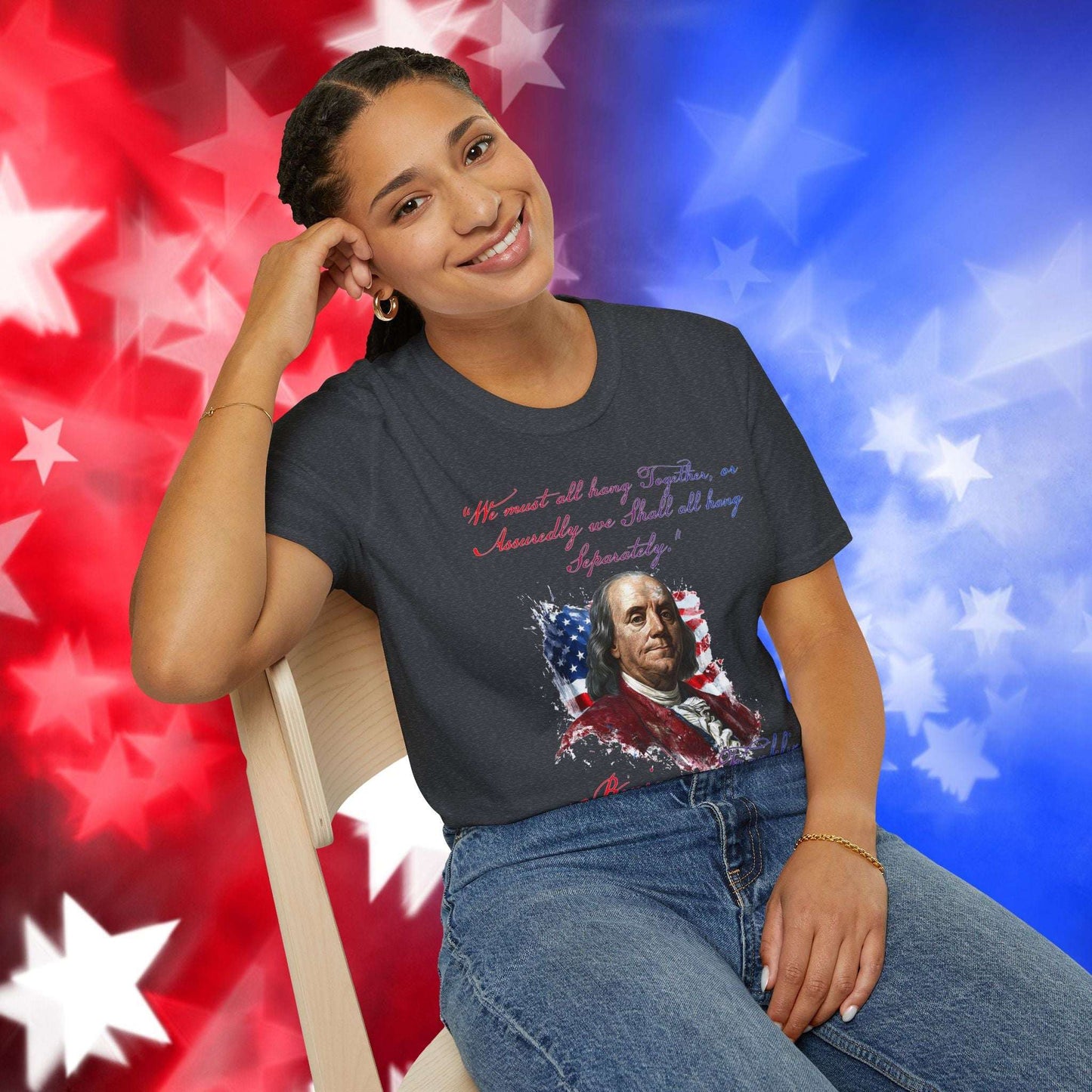 Benjamin Franklin Style 1 - Independence Day - Softstyle Unisex T-Shirt