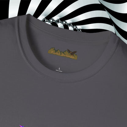 "We're All Mad Here" (Purple/Blue) Cheshire Cat Design - Unisex Softstyle T-Shirt