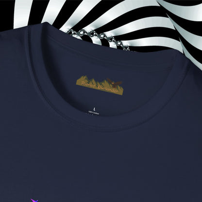 "We're All Mad Here" (Purple/Blue) Cheshire Cat Design - Unisex Softstyle T-Shirt